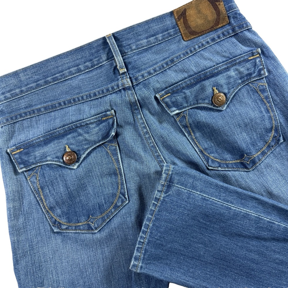 True Religion Joey Straight Leg Jeans Womens 26 Blue Low Rise Flap Pocket USA
